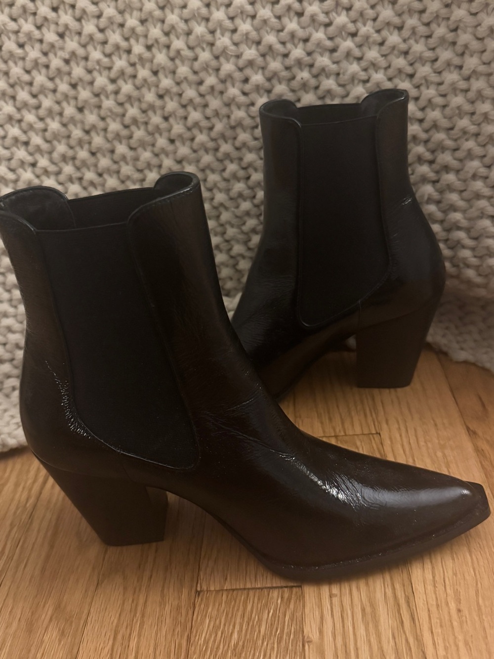 Stuart Weitzman Black Leather Jolene Chelsea Block Heel Booties